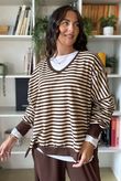 The Sunday Morning Stripe V Slouch Sweatshirt Chocolate Sand